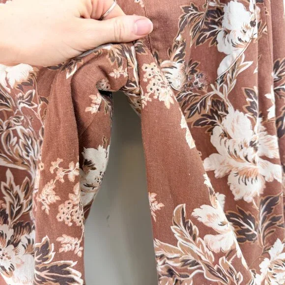 Anthropologie Linen Barrel Leg Floral Reese Smocked Pull On Pants Size Large - Picture 8 of 10
